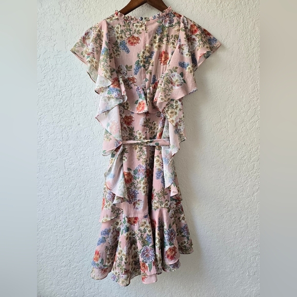 Marissa Webb Collective Floral Ruffle Tie mini Pink Dress in Pink Size Large - Picture 13 of 16